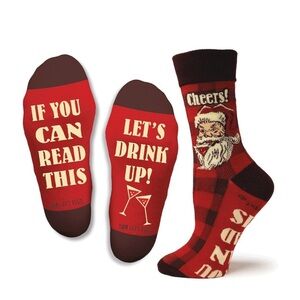 Two Left Feet Festive Santa Drinking Socks NWT